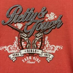 Farm Girl Pretty & Tough Western Graphic Tee Coral Women’s XL Rockabilly Country